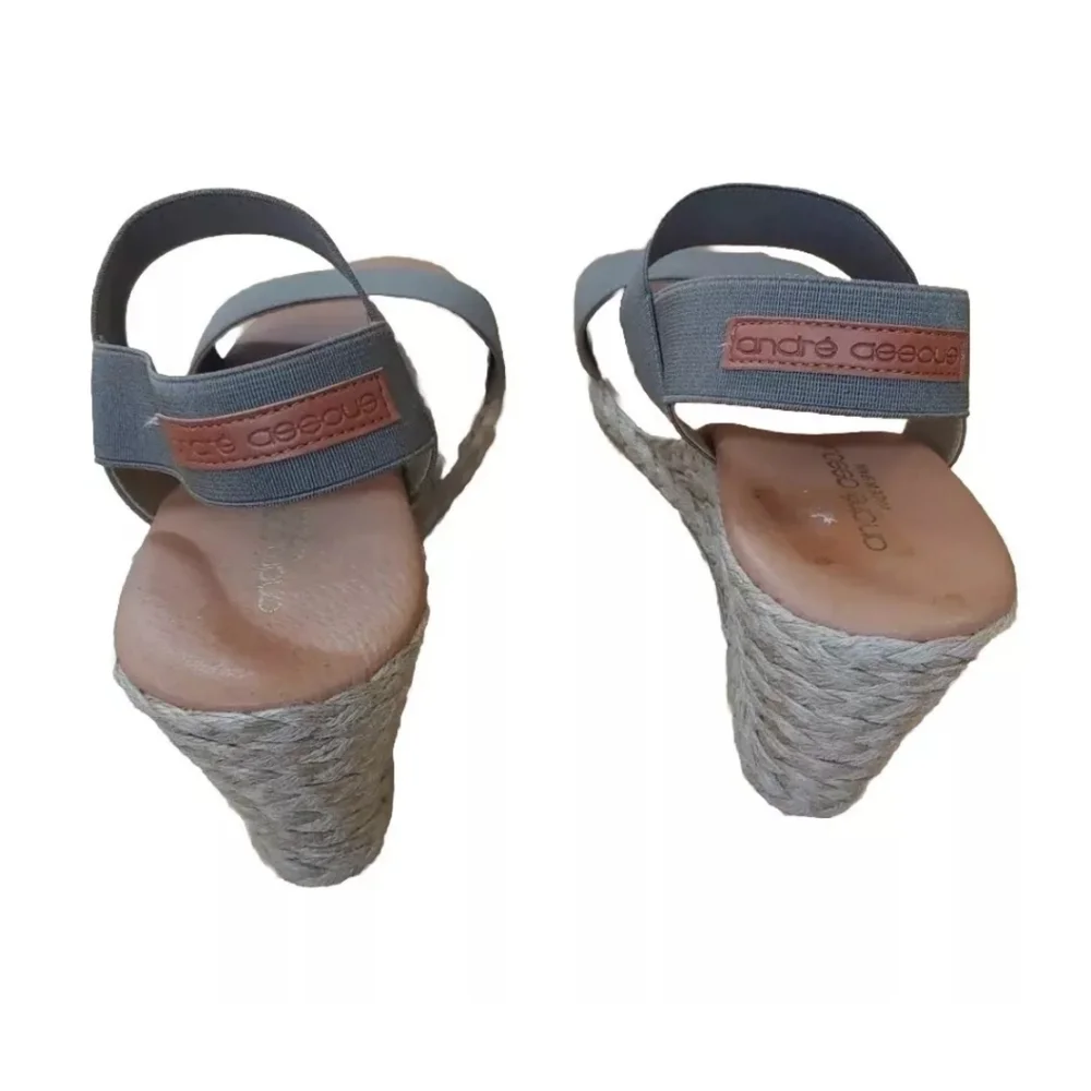 Andre Assous Allison Sandals Women Sz 41 Neutral Espadrille Strappy Wedge Sage